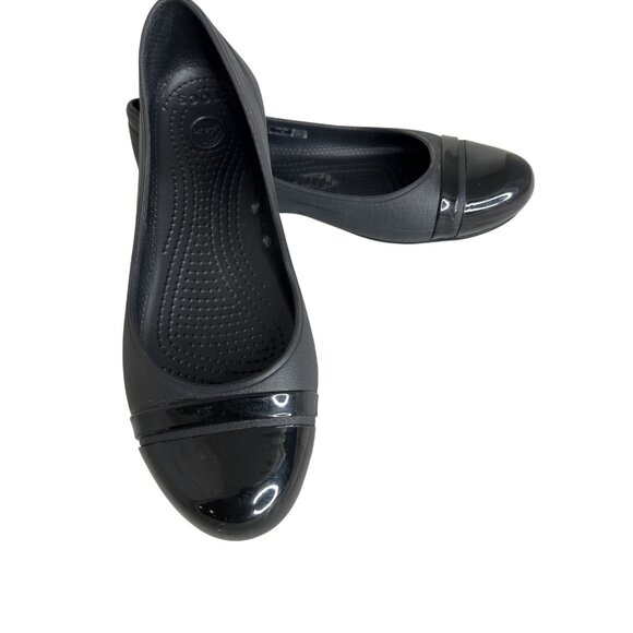 Crocs Womens Black Flats With Glossy Toe Cap size 6 - Picture 1 of 7
